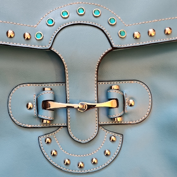 Chic Blue Leather Studded Shoulder Bag